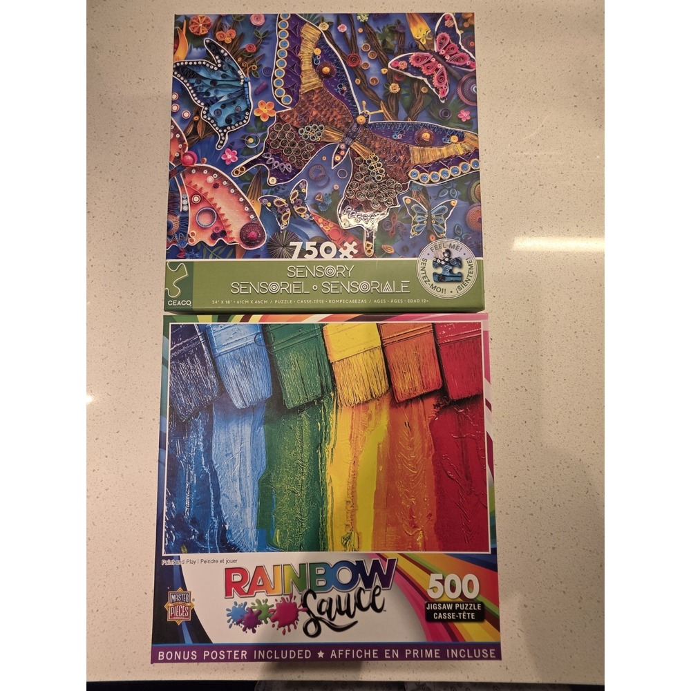 Lot Of 2 Puzzles Ceaco 750 Pcs Master Piece 500 Pcs Puzzle Sets Used Complete